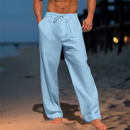 Casual Wide-Leg Straight Pants With Pockets Fashion Drawstring Trousers For Men Clothing