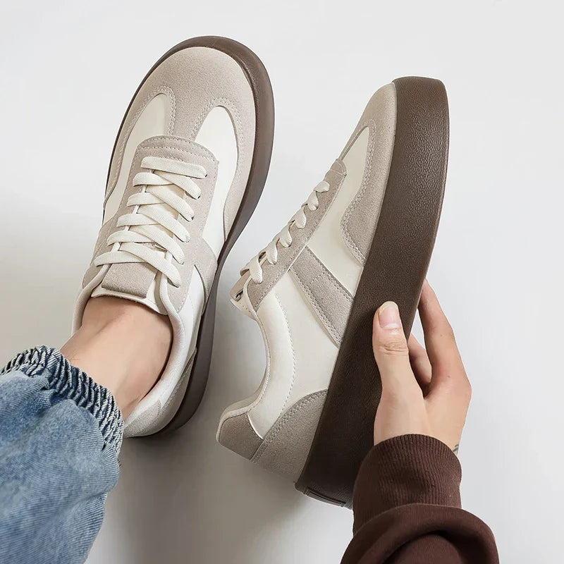 Unisex Retro Brown Leather Platform Sneakers